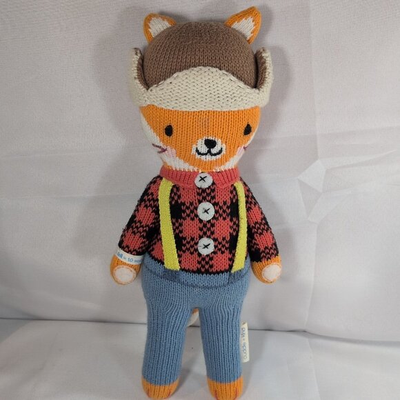 Cuddle + Kind Wyatt The Fox Plush Animal Toy Hand Knit Peru Small Orange CLEAN - Picture 1 of 16